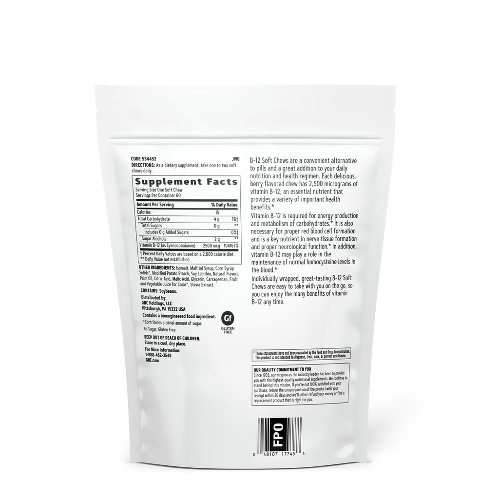 GNC VIT B-12 SOFT CHEW 2500MCG BRRY 60